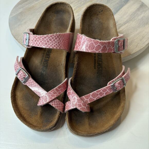 Birkenstock Women's Mayari Pink Metallic Snake Print Leather Sandals Size 6 - Picture 9 of 9